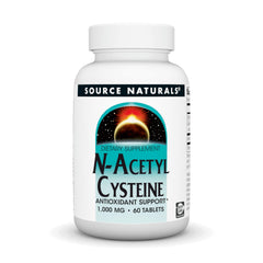Bottle of Source Naturals N-Acetyl Cysteine 1000 mg dietary supplement with 60 tablets