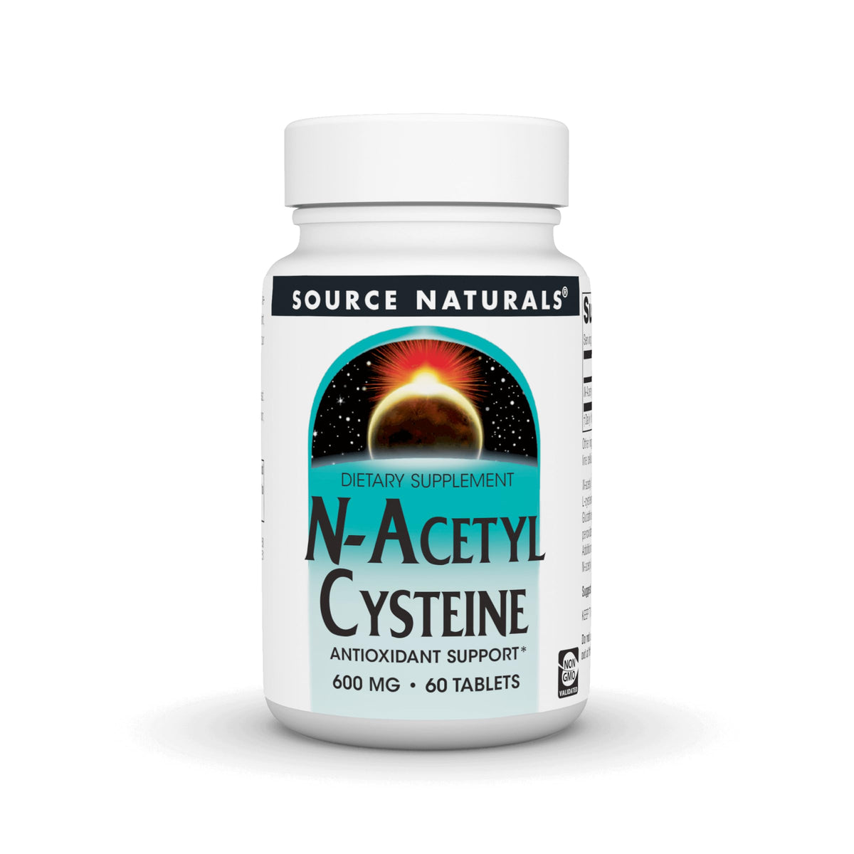 Bottle of Source Naturals N-Acetyl Cysteine 600 mg dietary supplement with 60 tablets