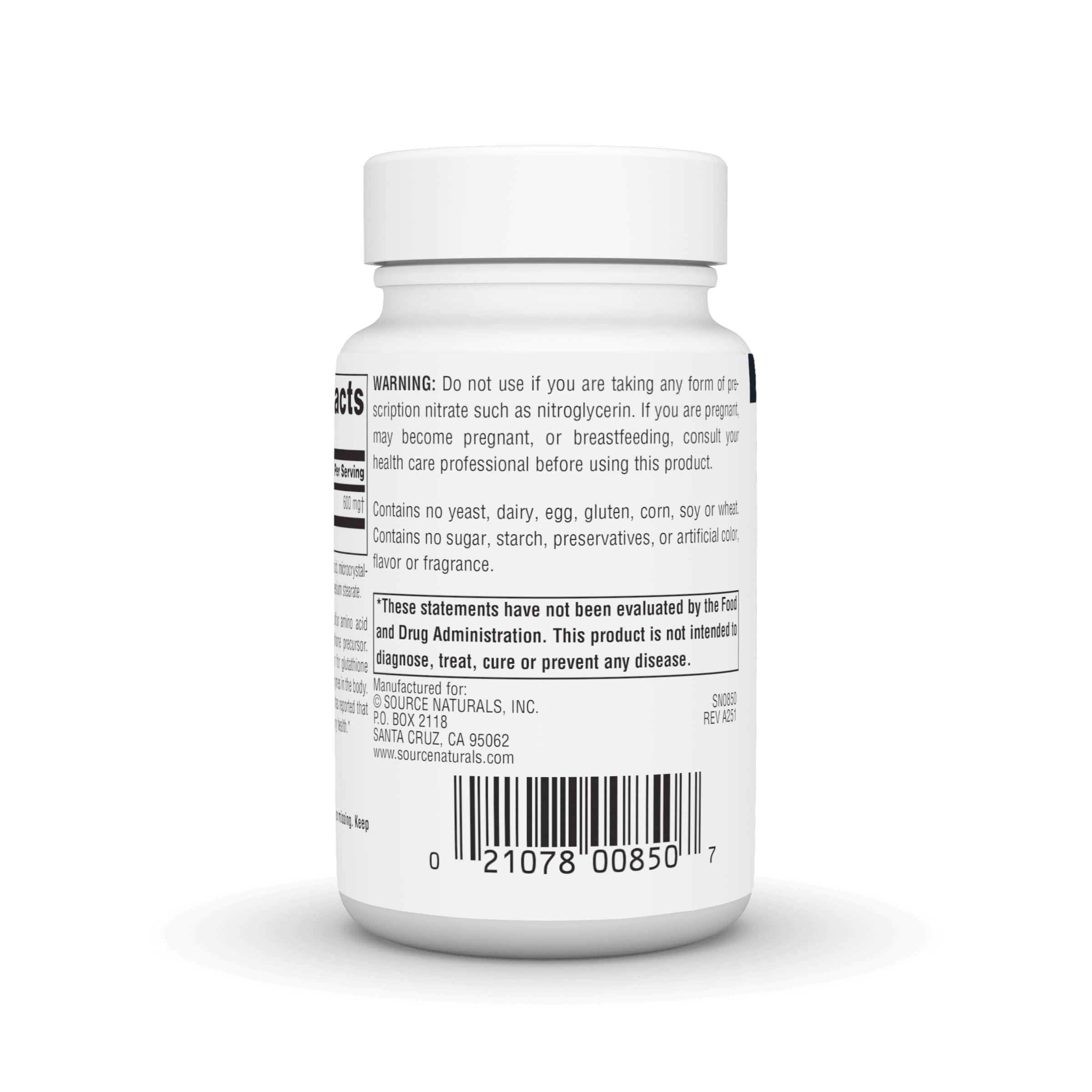 NAC 600 mg supplement bottle label with ingredients