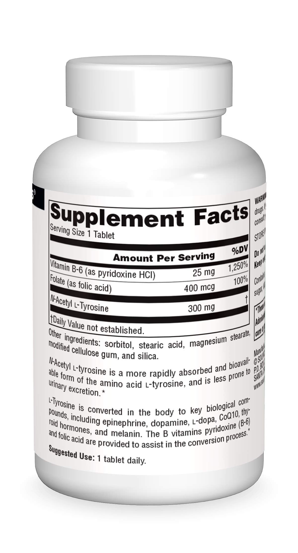 Supplement facts panel for N-Acetyl L-Tyrosine