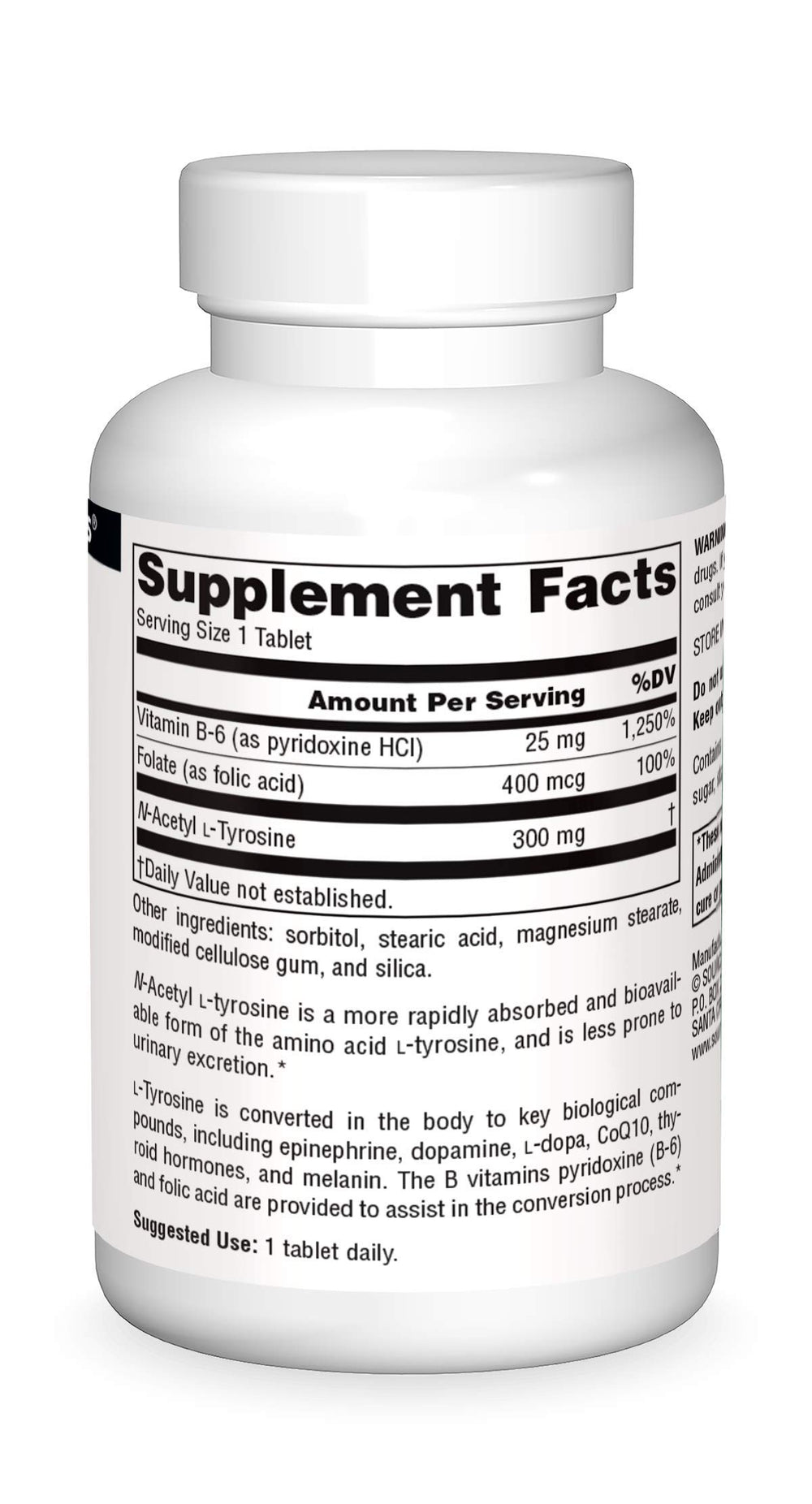 Supplement facts panel for N-Acetyl L-Tyrosine