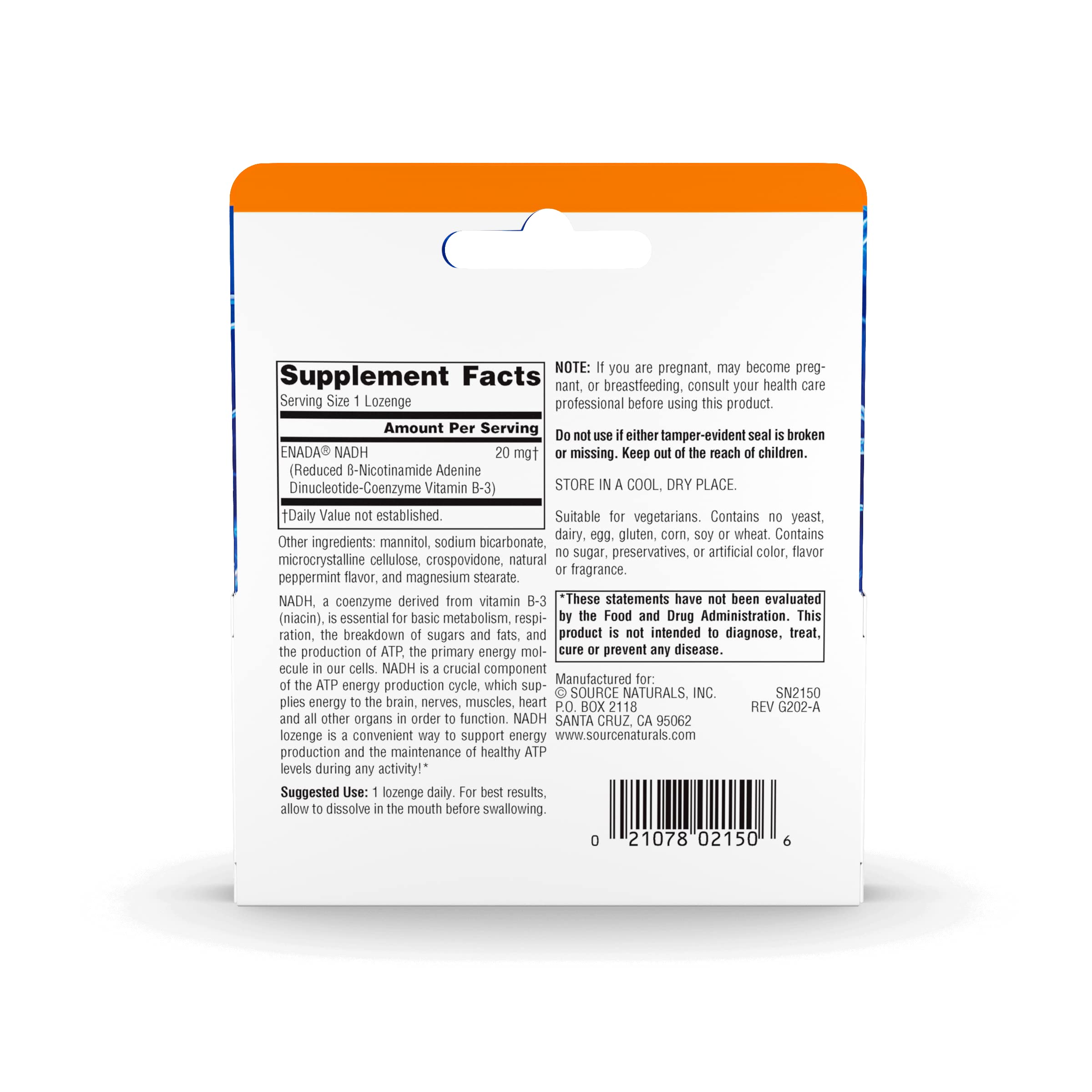 Close-up of NADH product label