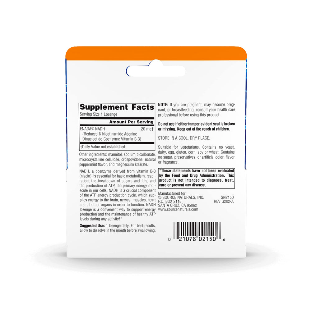 Close-up of NADH product label