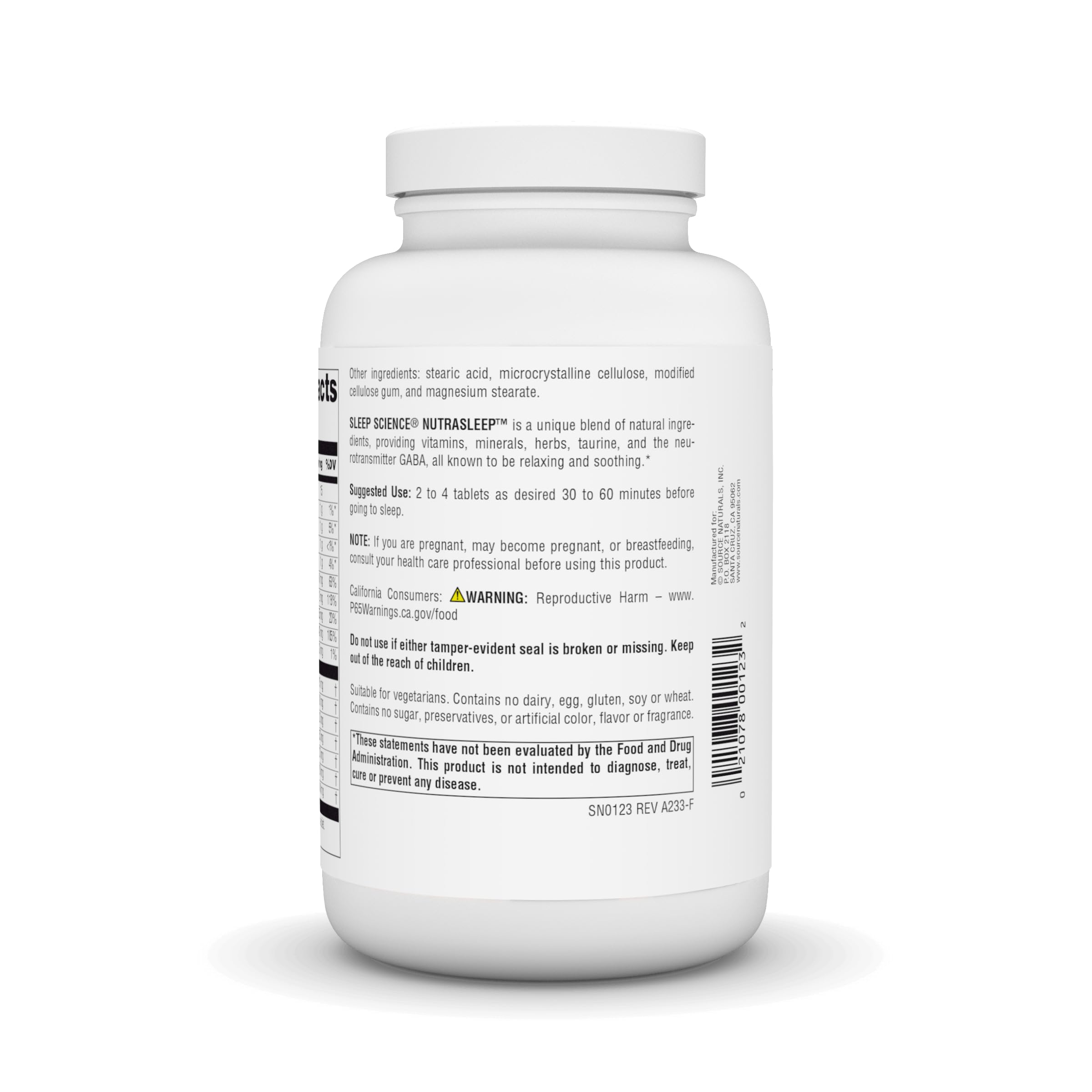 NutraSleep ingredients including vitamins minerals herbs taurine and GABA