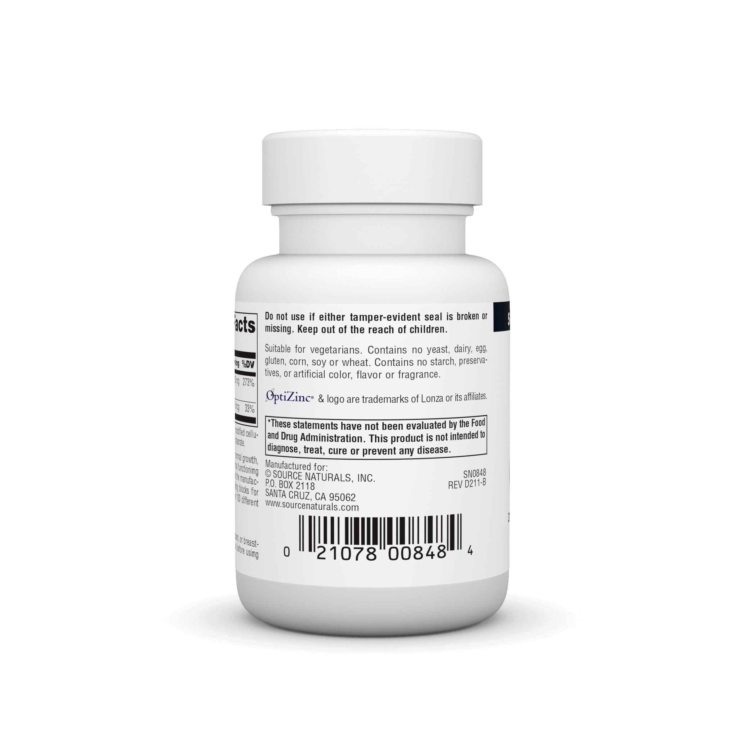 Bottle of Source Naturals OptiZinc 120 tablets