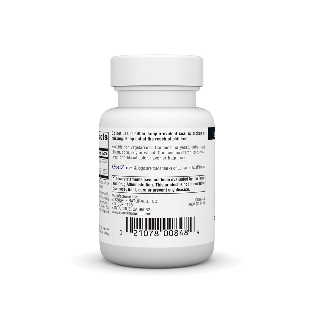 Bottle of Source Naturals OptiZinc 120 tablets