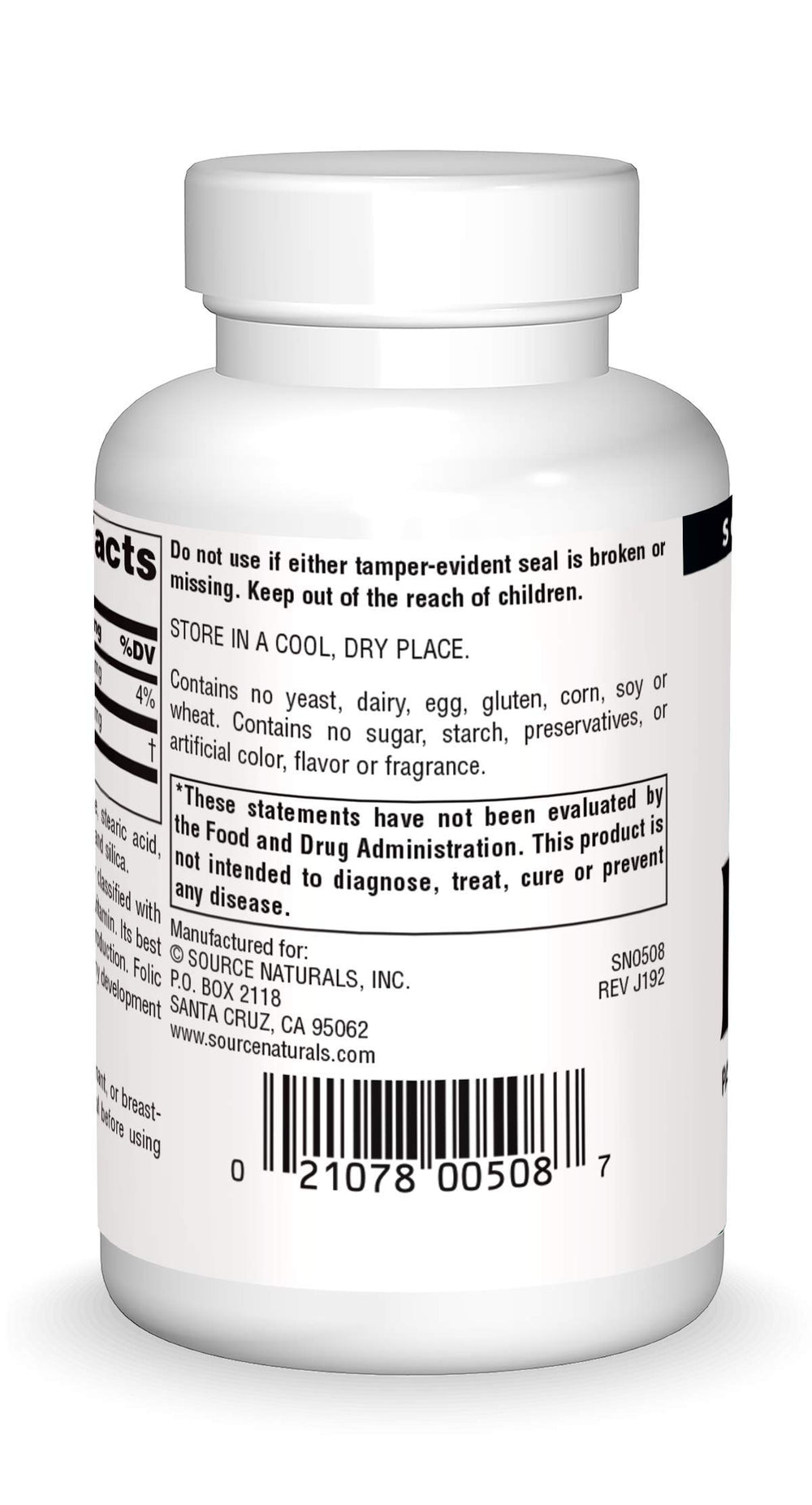 Close-up of the Source Naturals PABA 100 mg label on the bottle
