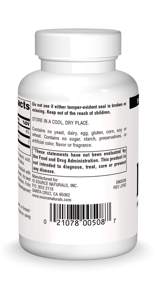 Close-up of the Source Naturals PABA 100 mg label on the bottle