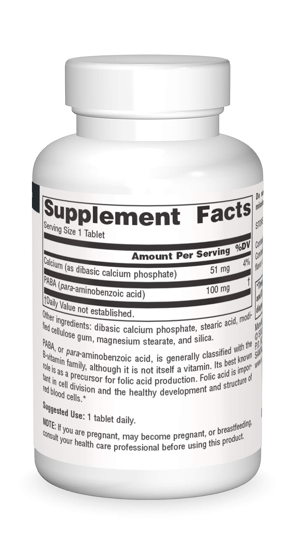PABA dietary supplement tablets package