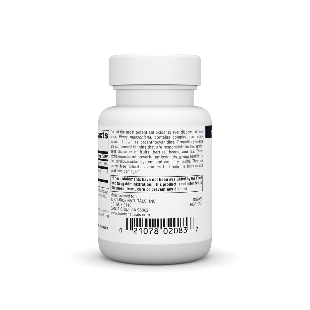 Close-up of Pine Bark Extract label on the bottle