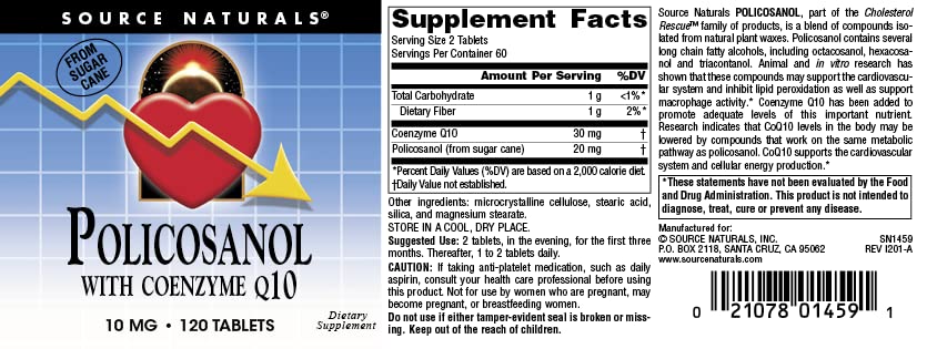 Coenzyme Q10 supplement bottle label