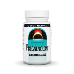 Bottle front view of Source Naturals Pregnenolone 25mg 120 tablets