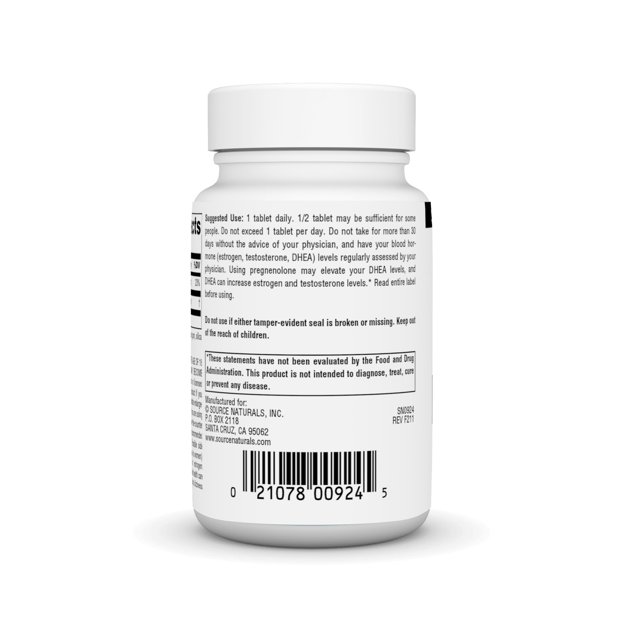 Label of Source Naturals Pregnenolone 50 mg 60 tablets