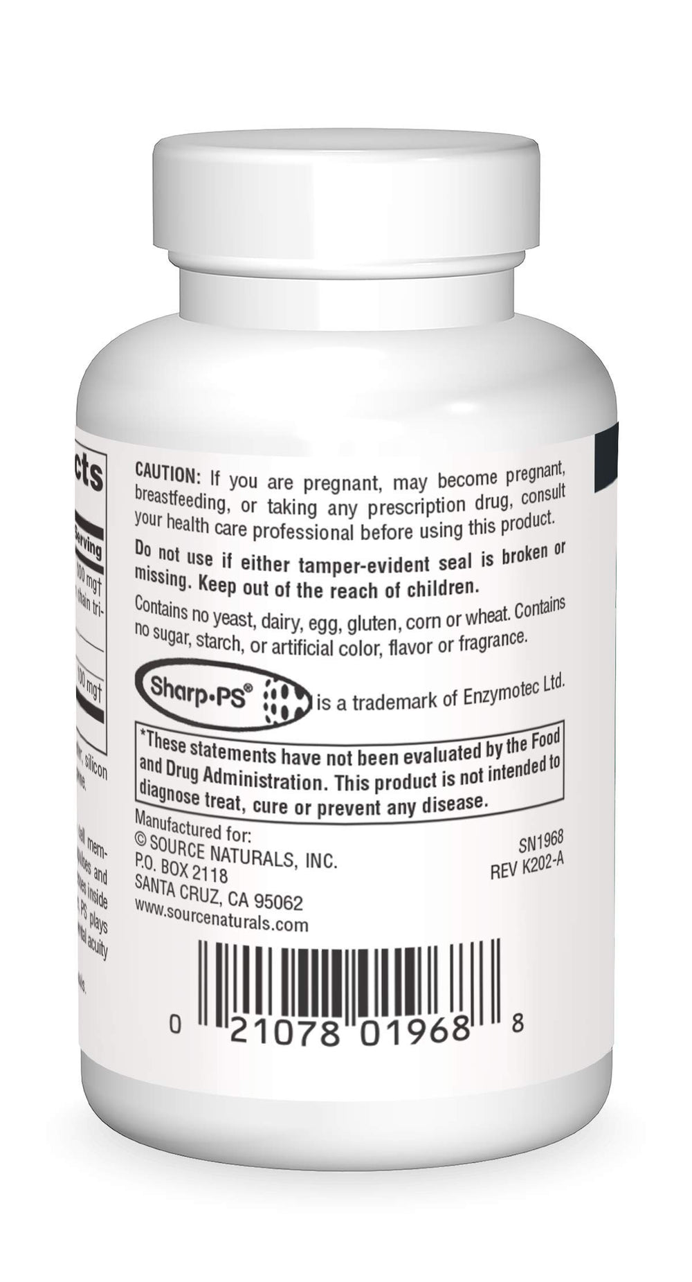 Source Naturals Phosphatidyl Serine Matrix 500 mg bottle label