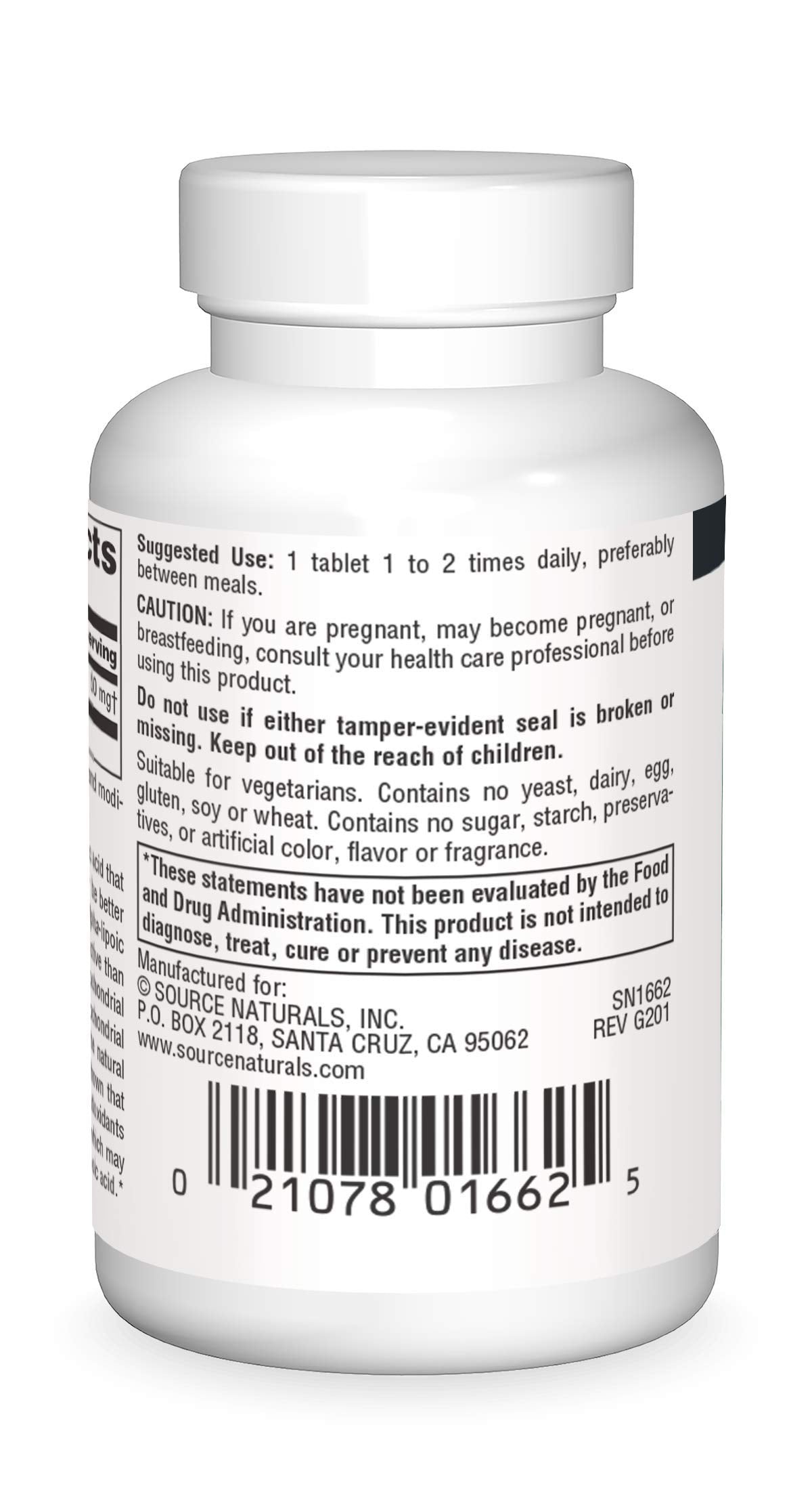 Back of the bottle showing supplement facts and ingredients