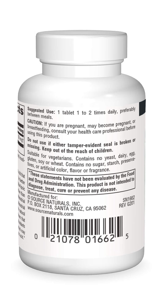 Back of the bottle showing supplement facts and ingredients