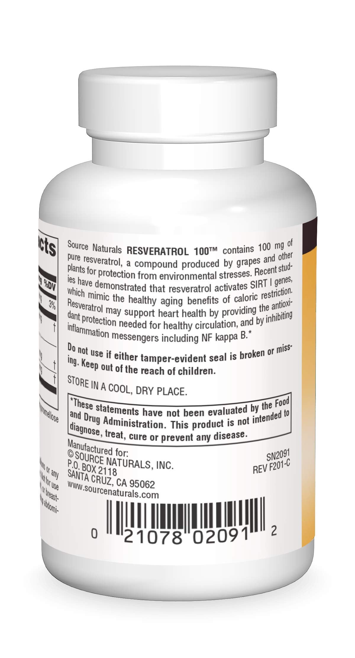 Resveratrol 100 mg label close-up