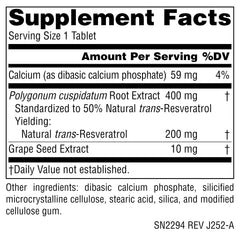 Close-up of the Resveratrol 200 supplement label