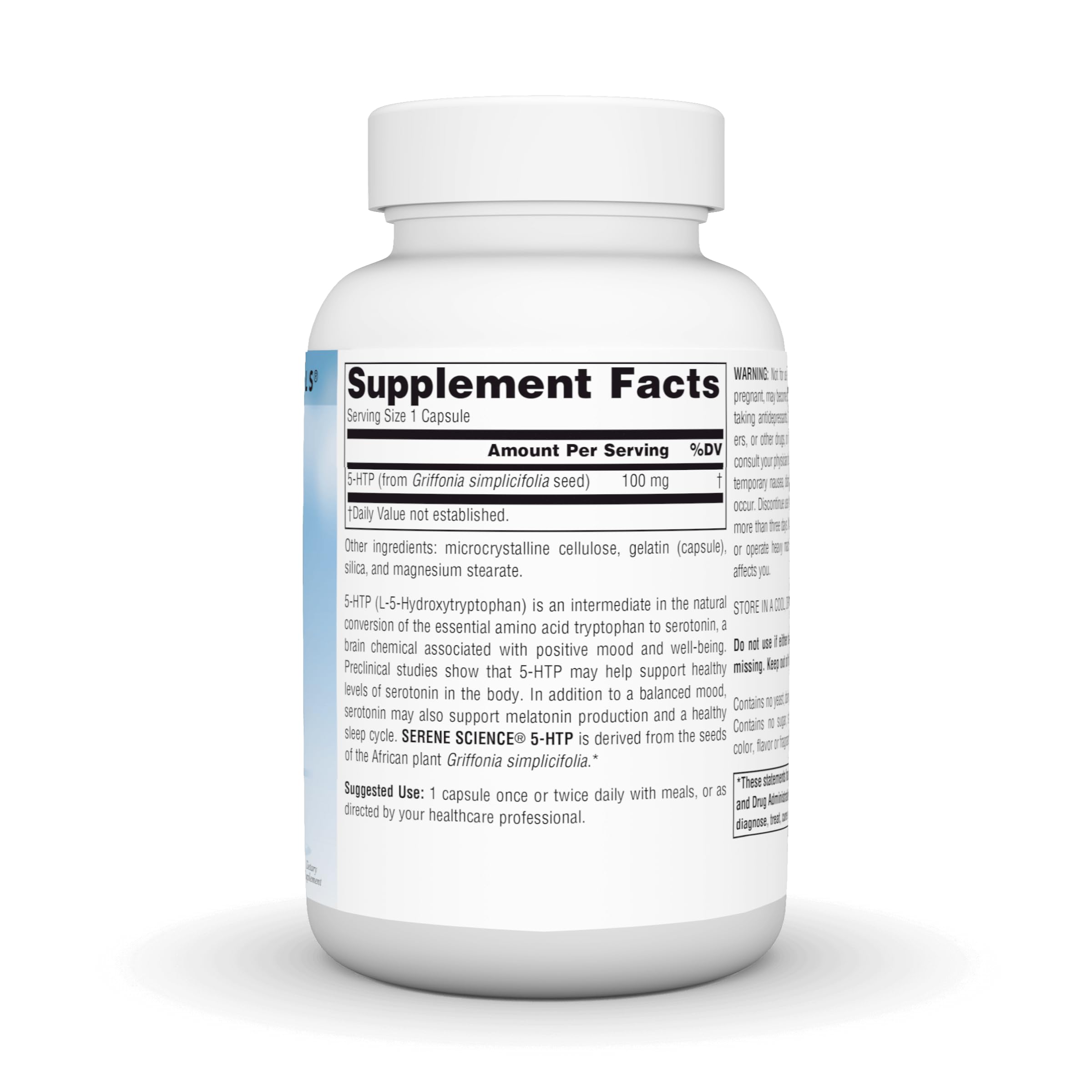 Close-up of Serene Science 5-HTP label