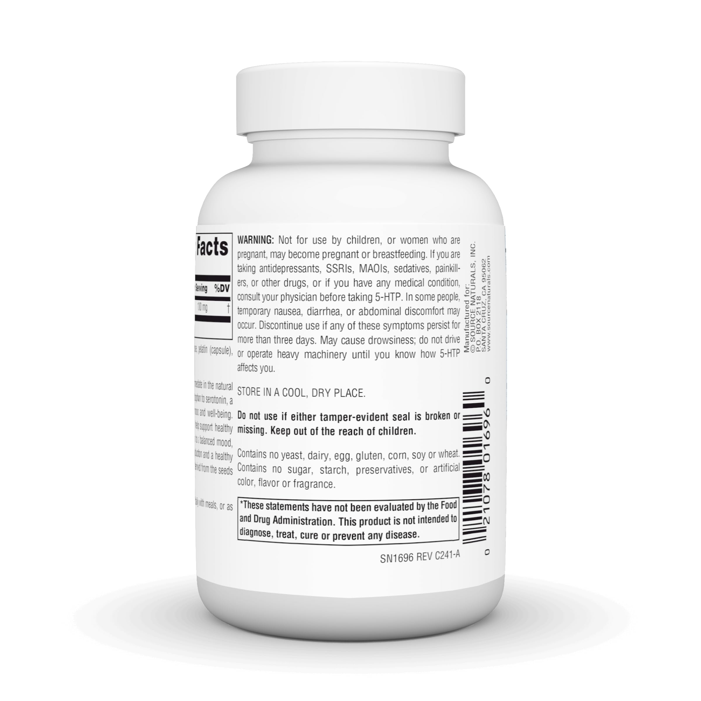 Serene Science 5-HTP nutrition facts panel