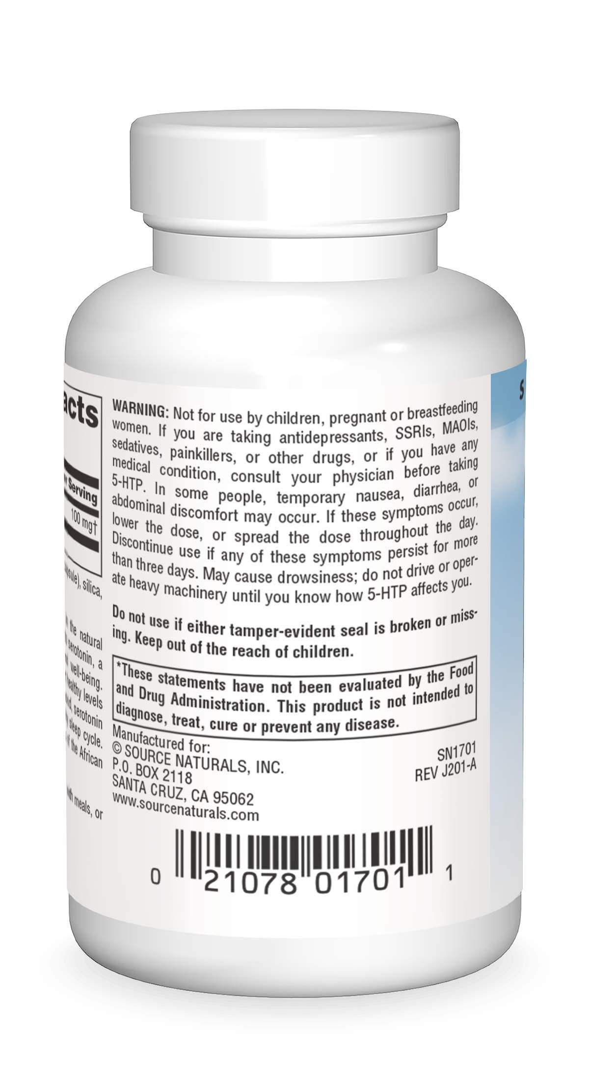 Close-up of 5-HTP 50 mg capsule label