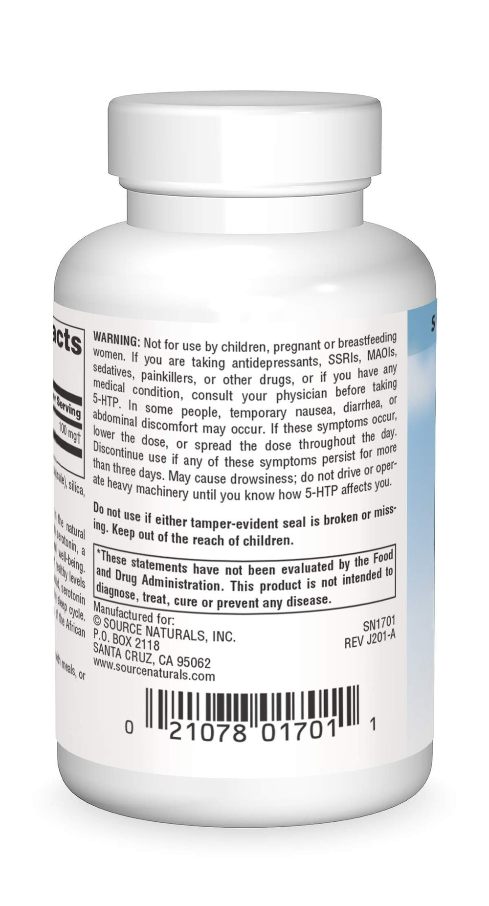Close-up of 5-HTP 50 mg capsule label