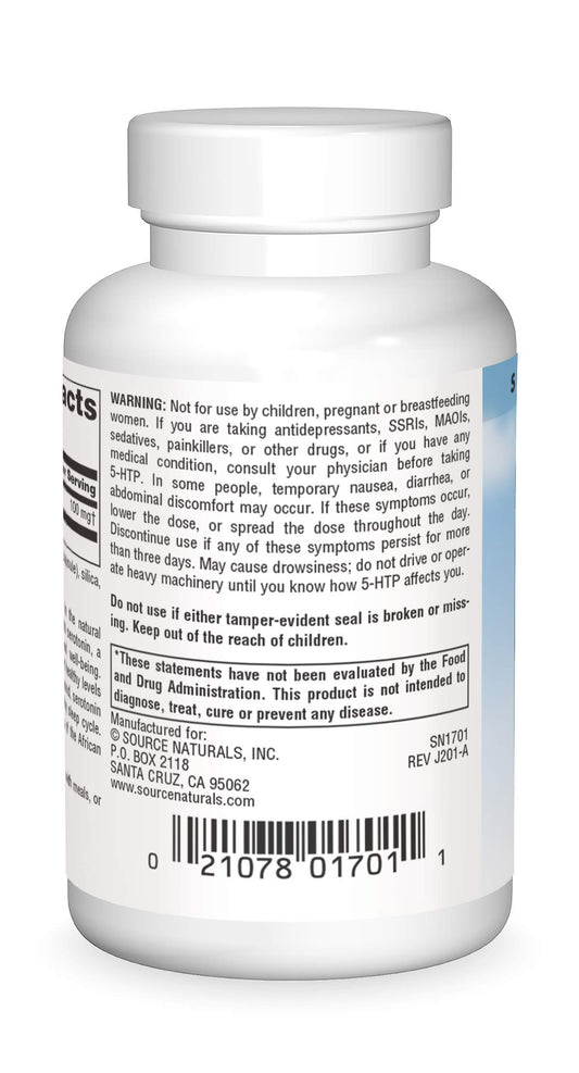Close-up of 5-HTP 50 mg capsule label
