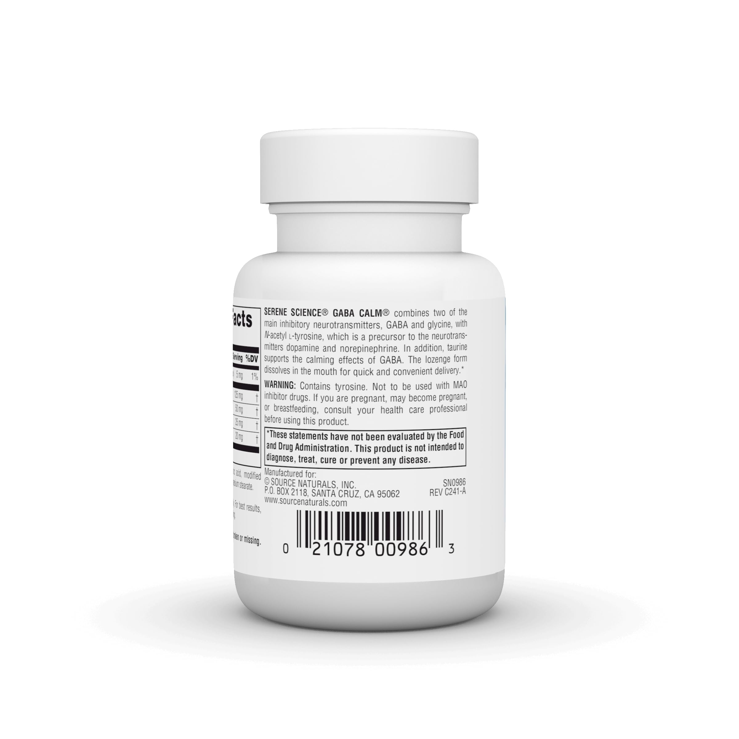 Allergen-free claim label on Source Naturals GABA bottle