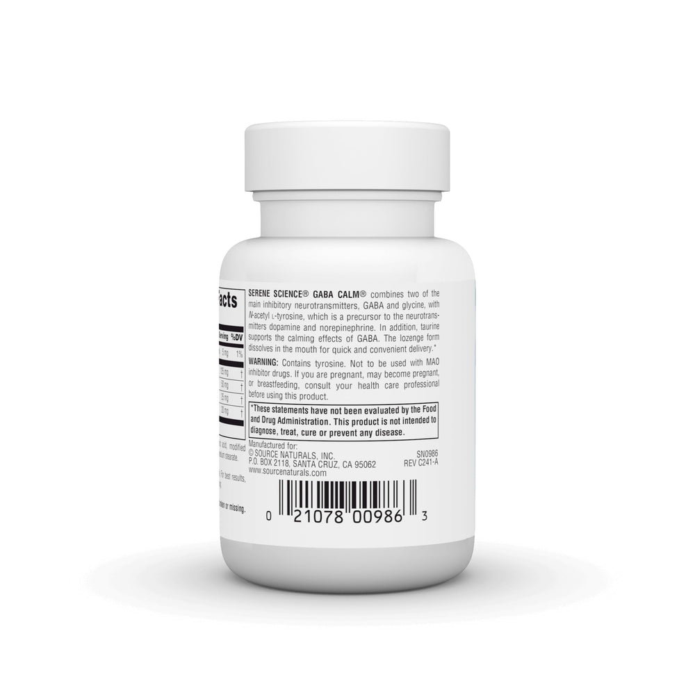 Allergen-free claim label on Source Naturals GABA bottle