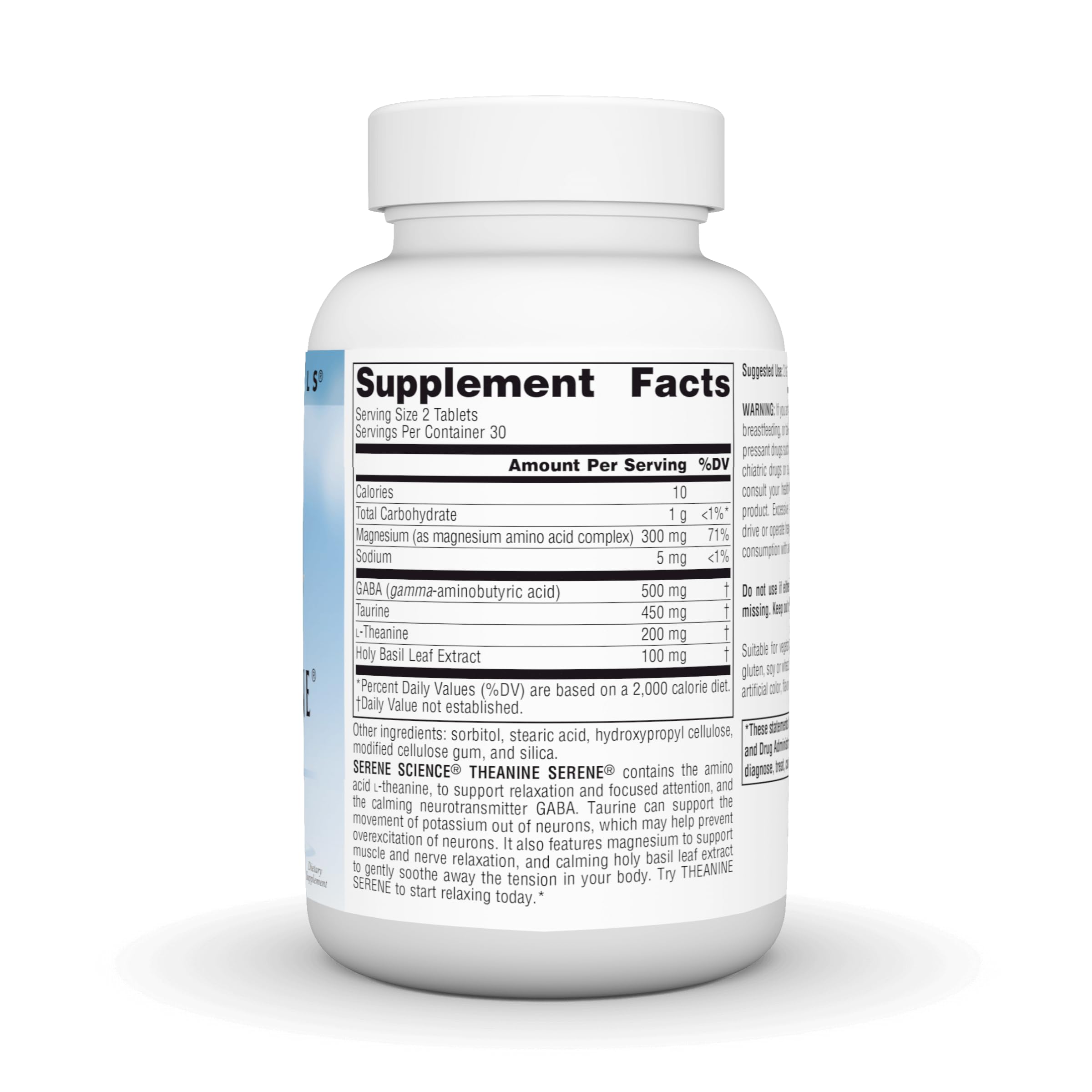 Close-up of L-Theanine, GABA and magnesium ingredients