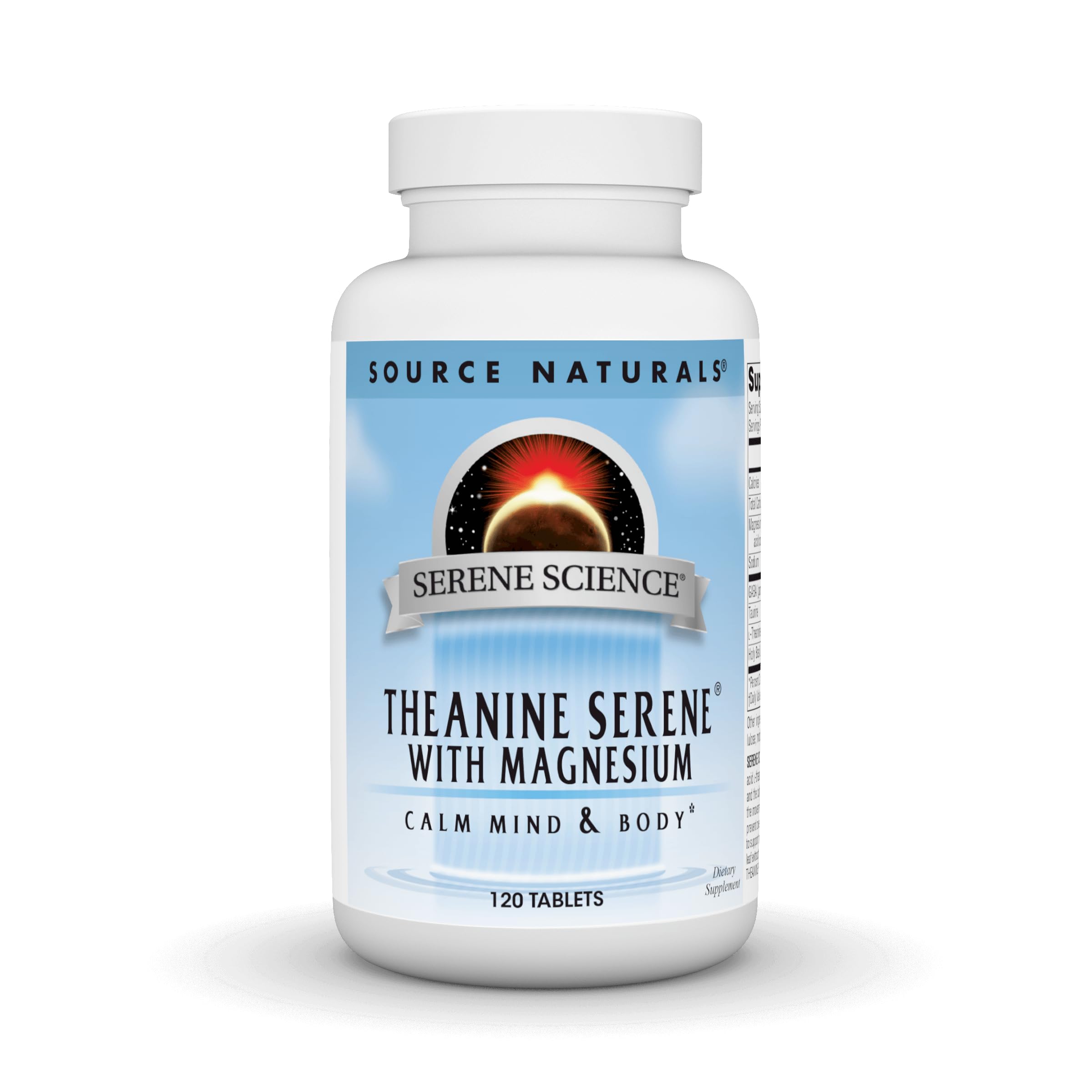 Front view of Source Naturals Serene Science L-Theanine with Magnesium and GABA bottle