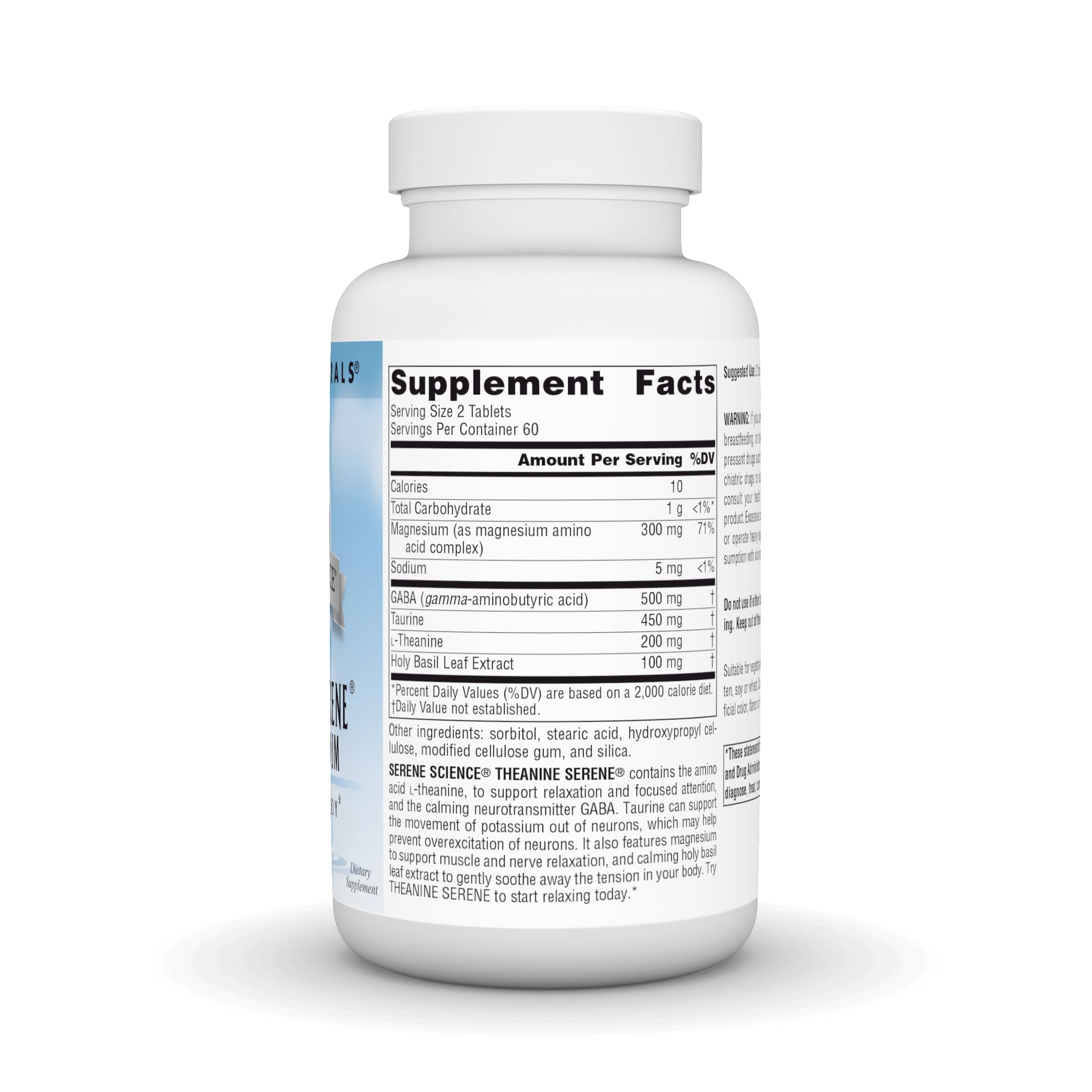 Close-up of product label highlighting L-Theanine, Magnesium and GABA