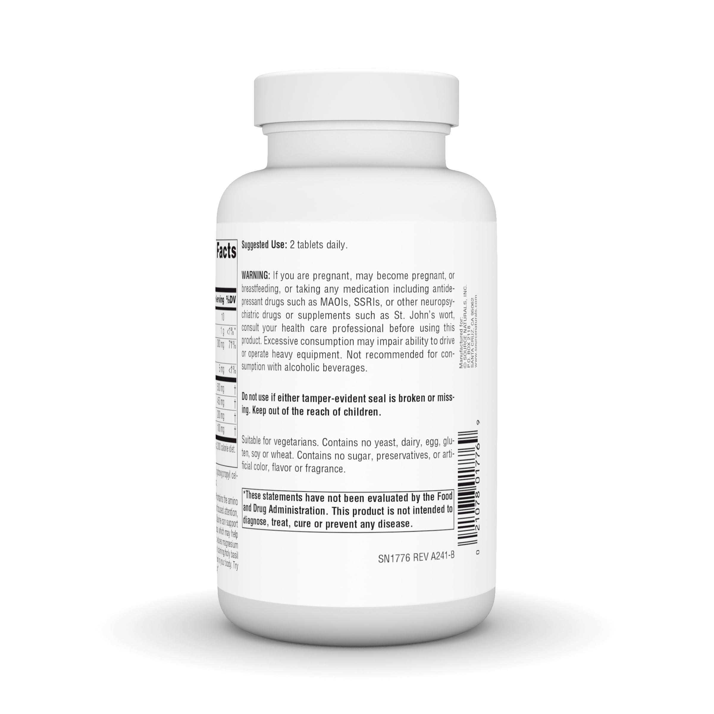 Bottle showing 120 tablets and suggested use of 2 tablets daily