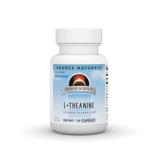 Front view of Source Naturals Serene Science L-Theanine bottle