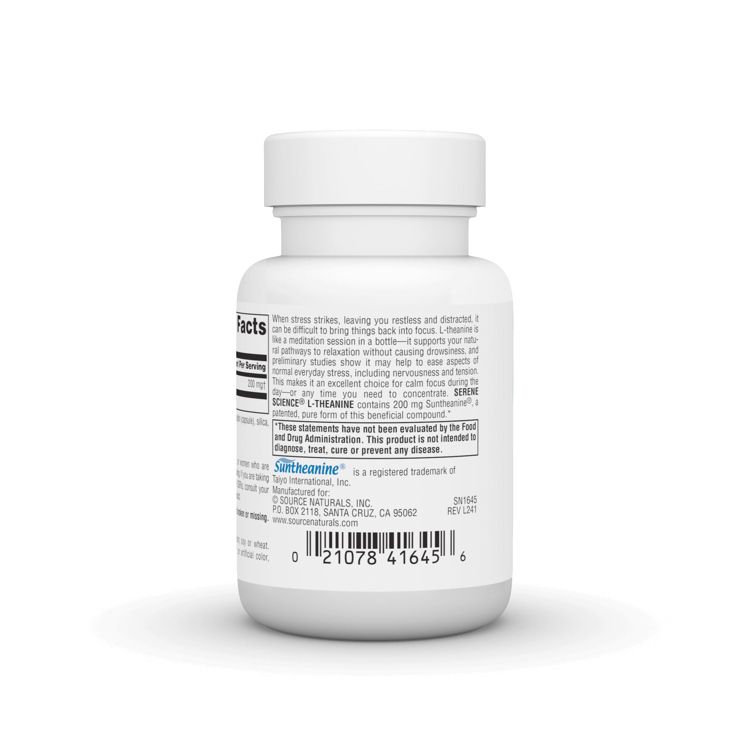 Close-up of label showing Suntheanine and 200 mg