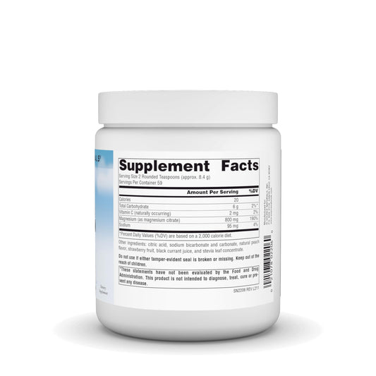 Scoop of berry-flavored magnesium powder