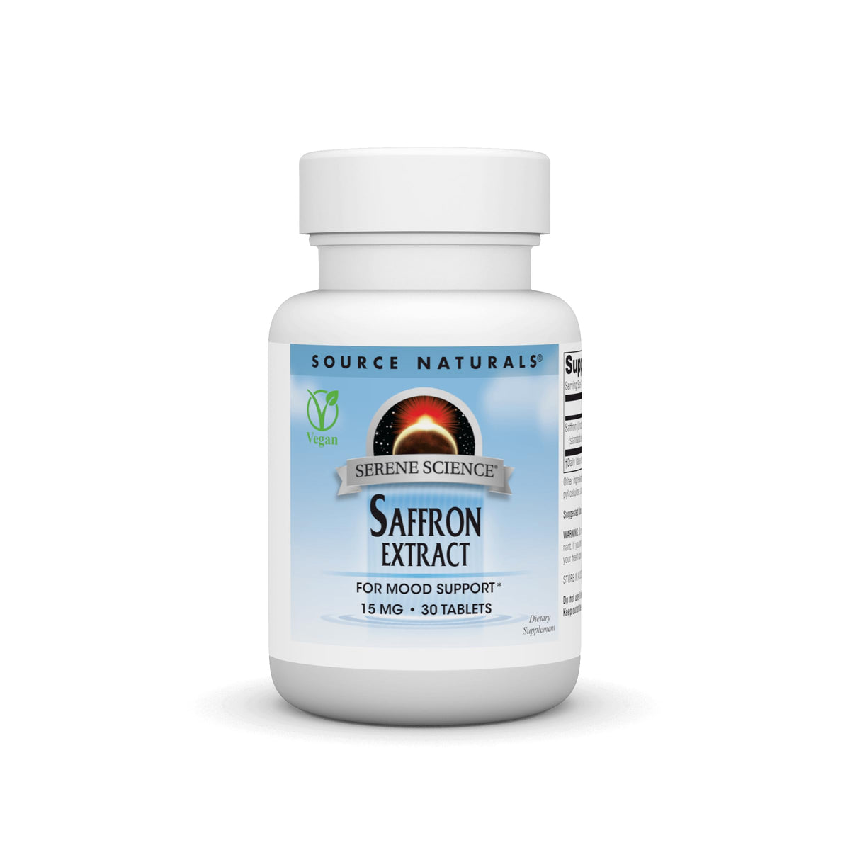 Bottle of Source Naturals Serene Science Saffron Extract mood support supplement - front view