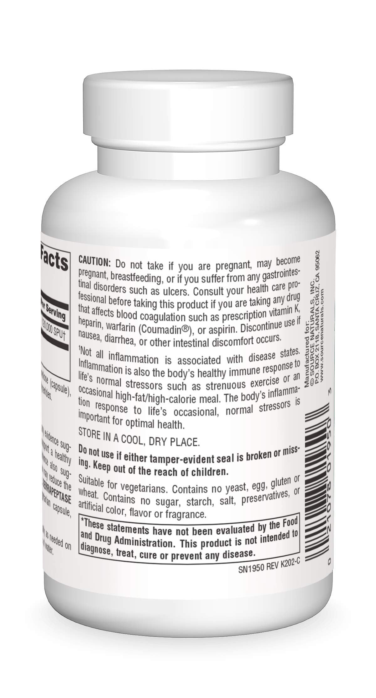 Close-up of Serrapeptase delayed-release capsule bottle label
