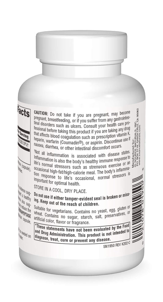 Close-up of Serrapeptase delayed-release capsule bottle label