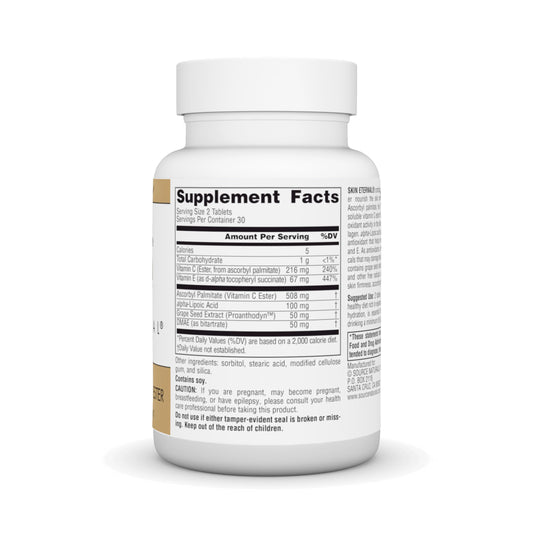 Close-up of Skin Eternal ingredients including DMAE and Lipoic Acid