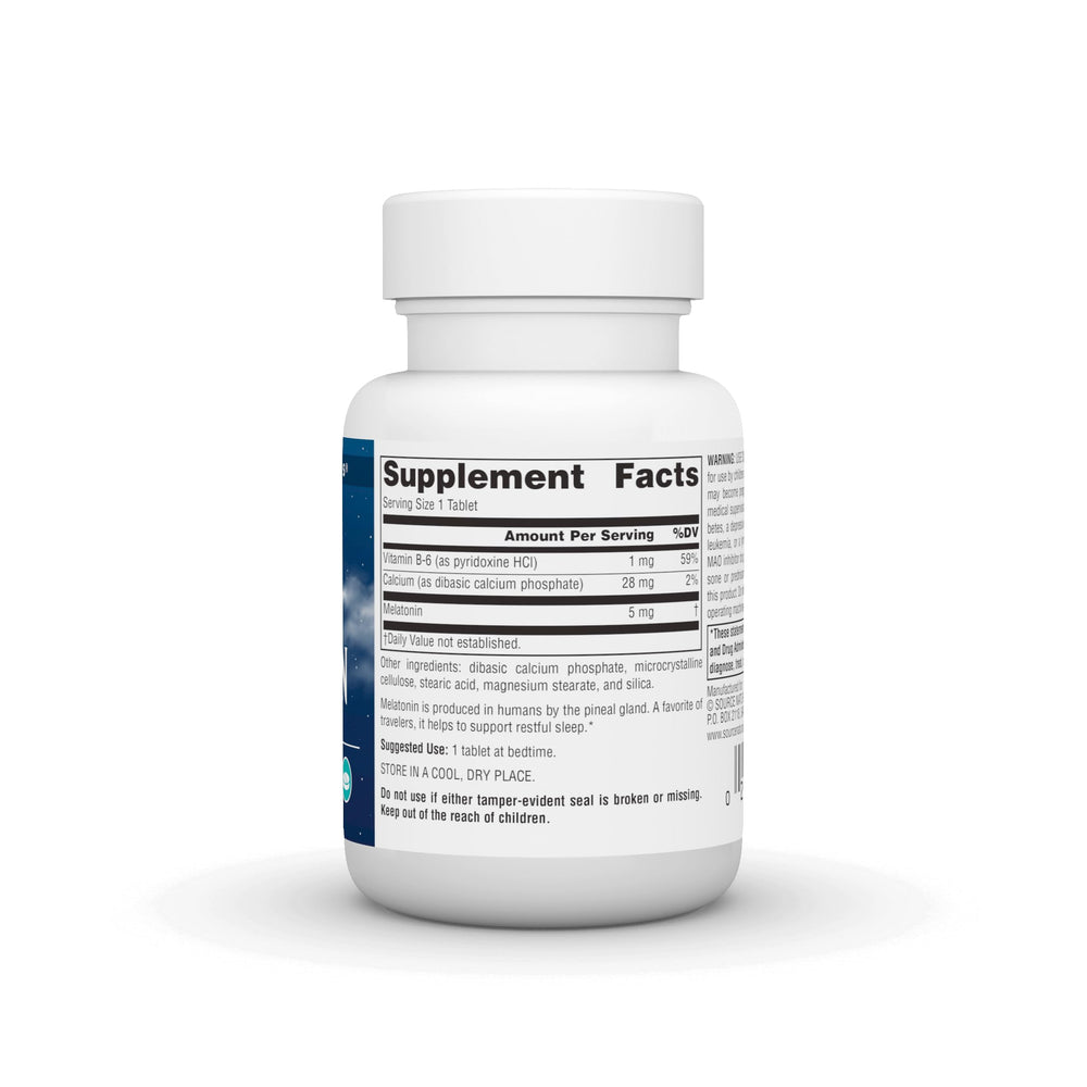Close-up of 5 mg melatonin tablets