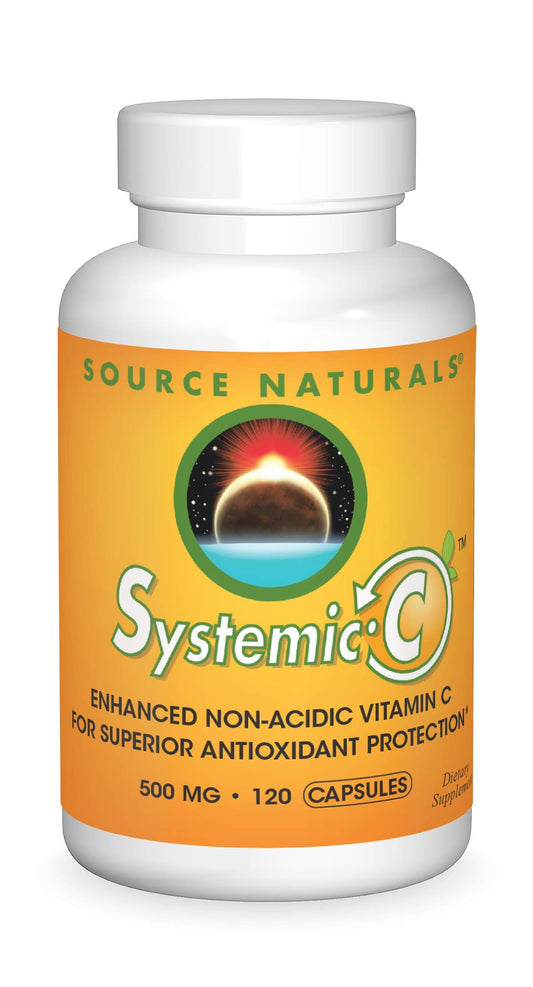 Front view of Source Naturals Systemic C 500mg bottle - 120 capsules