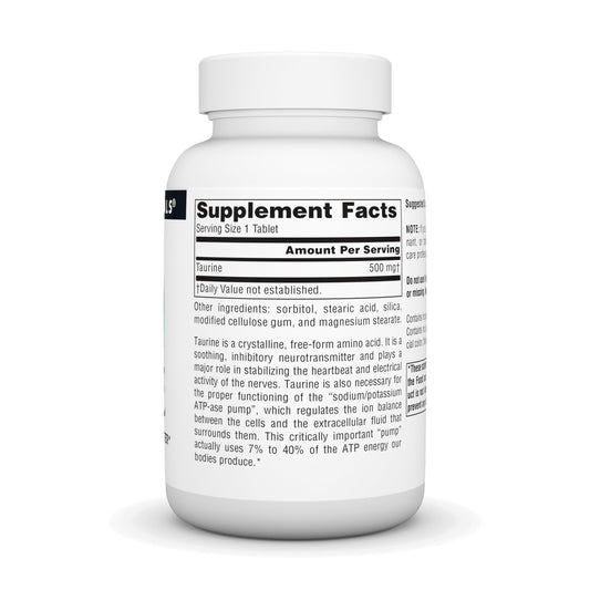 Bottle of Source Naturals Taurine 500 mg 120 count