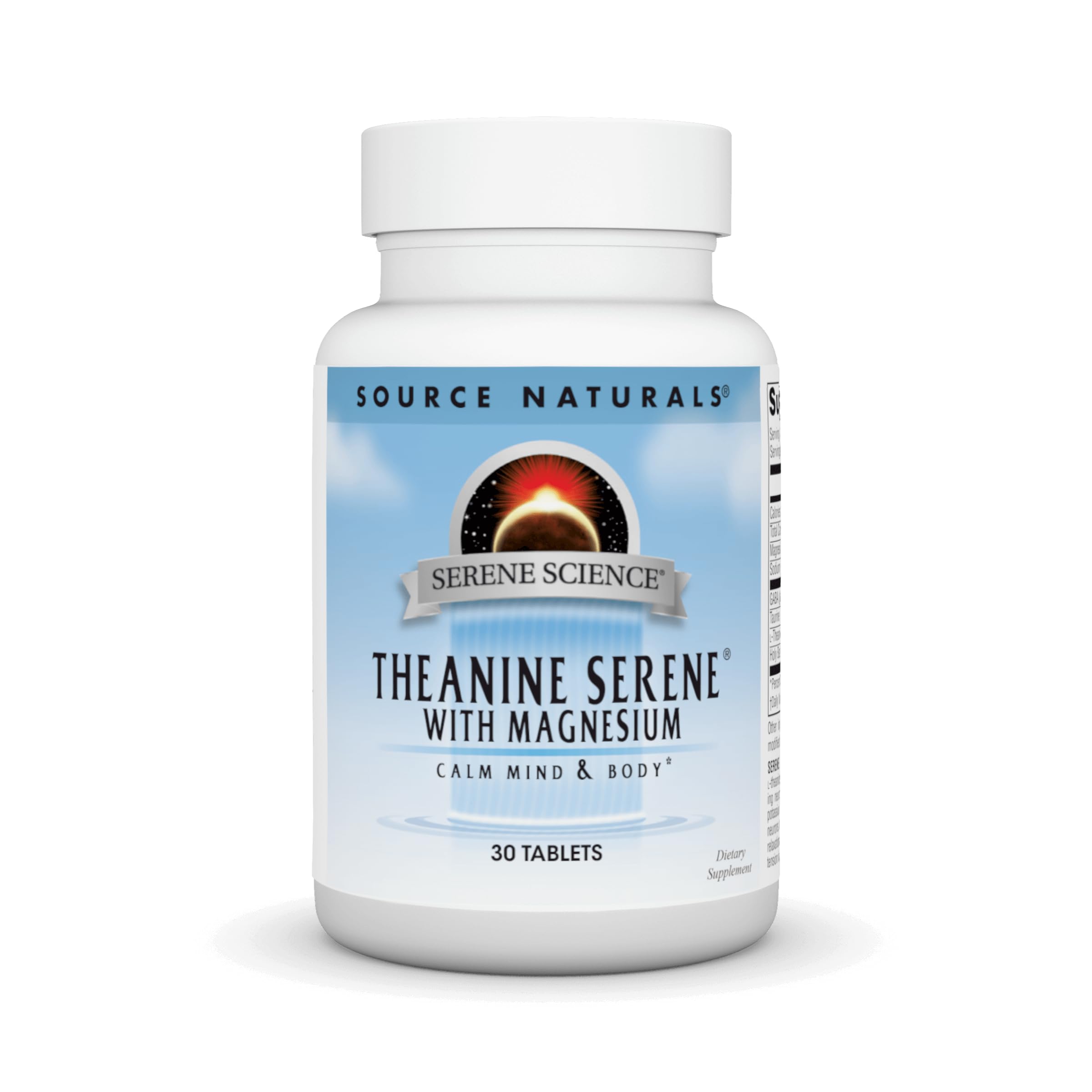 Front view of Source Naturals Theanine Serene bottle - 30 tablets