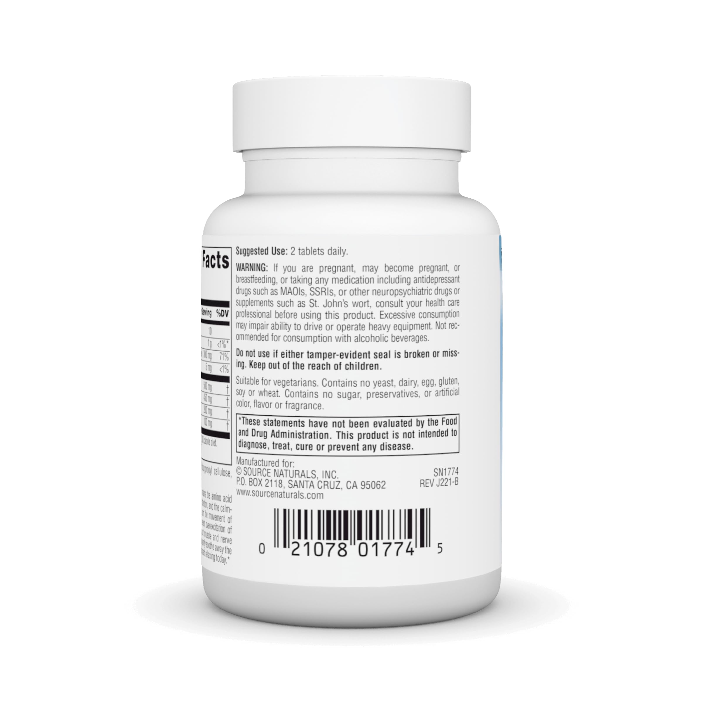 Ingredients listing for Source Naturals Theanine Serene