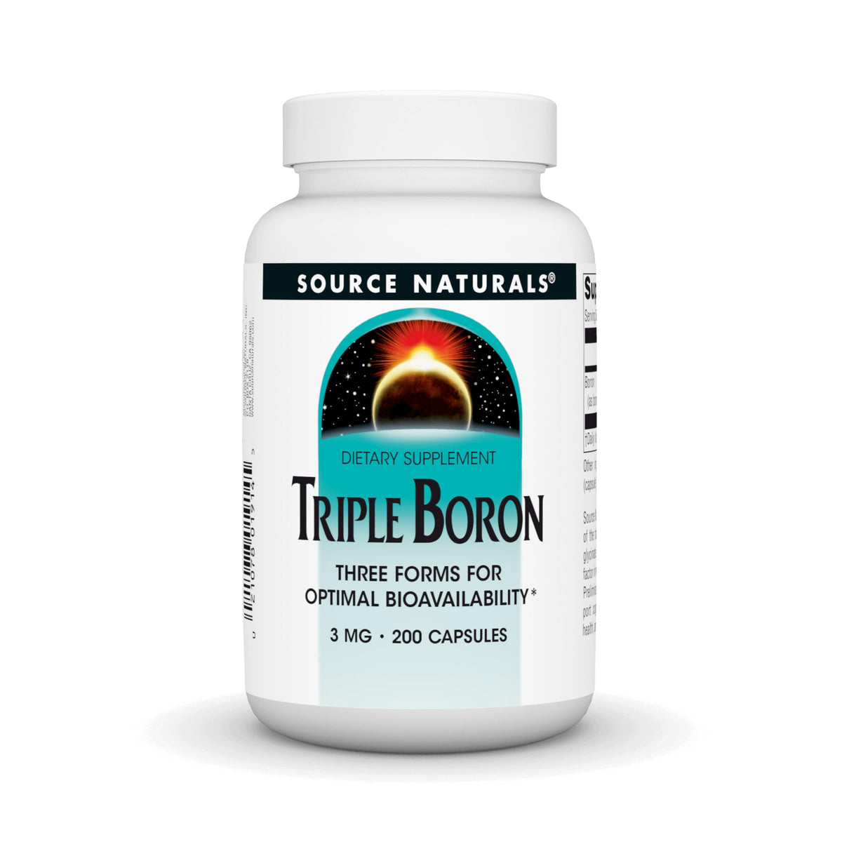 Source Naturals Triple Boron bottle highlighting three forms: citrate, aspartate, glycinate