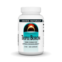 Source Naturals Triple Boron bottle highlighting three forms: citrate, aspartate, glycinate