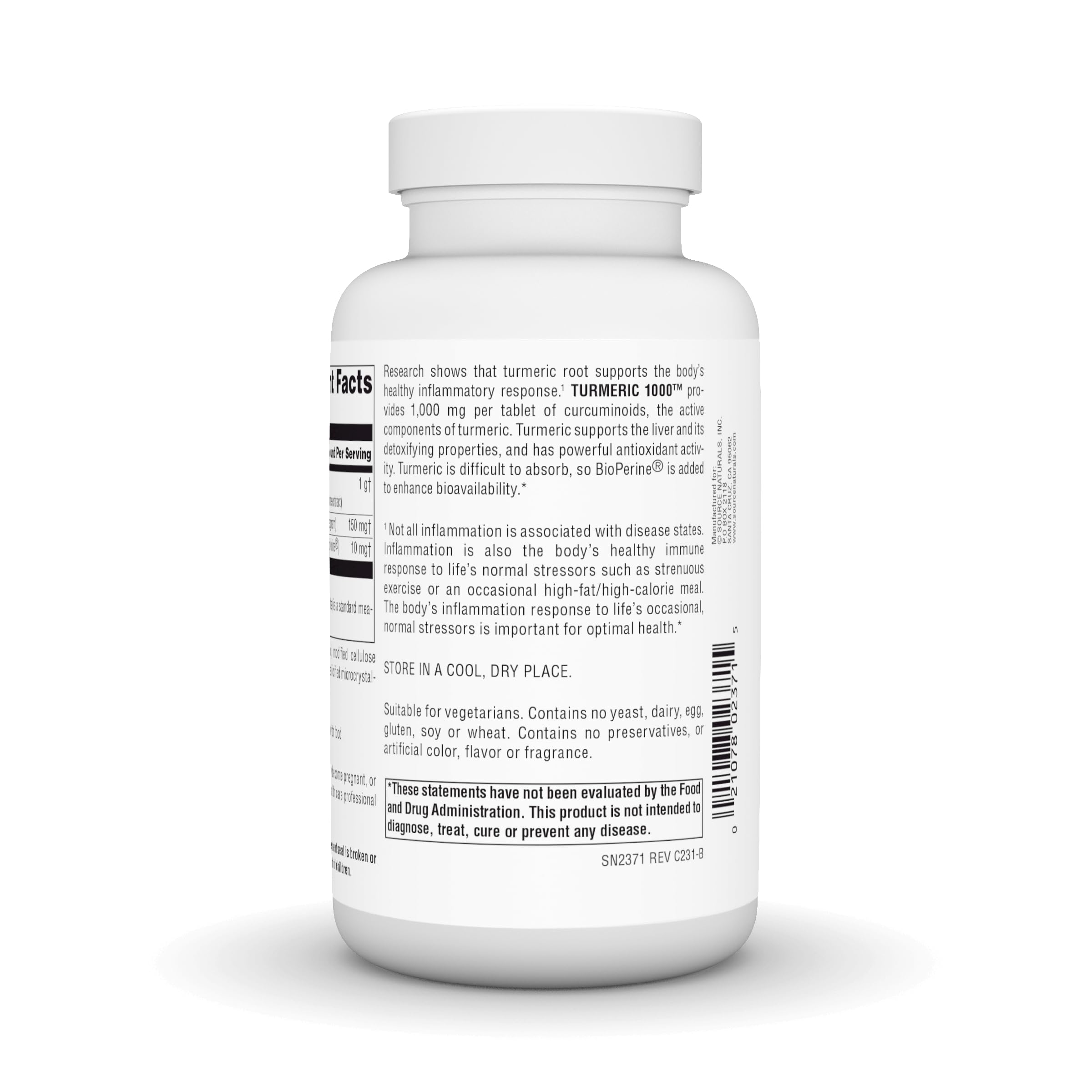 Source Naturals Turmeric 1000 supplement facts panel