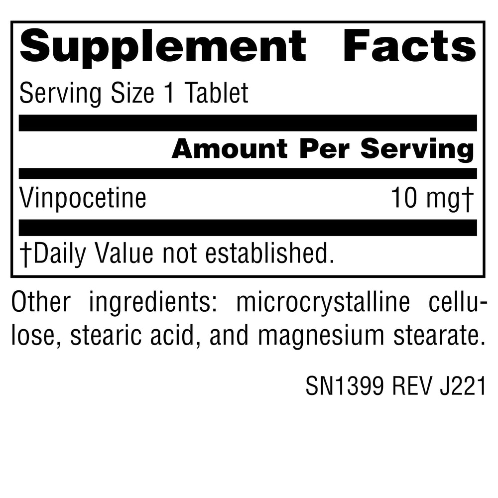 Supplement facts panel for Vinpocetine