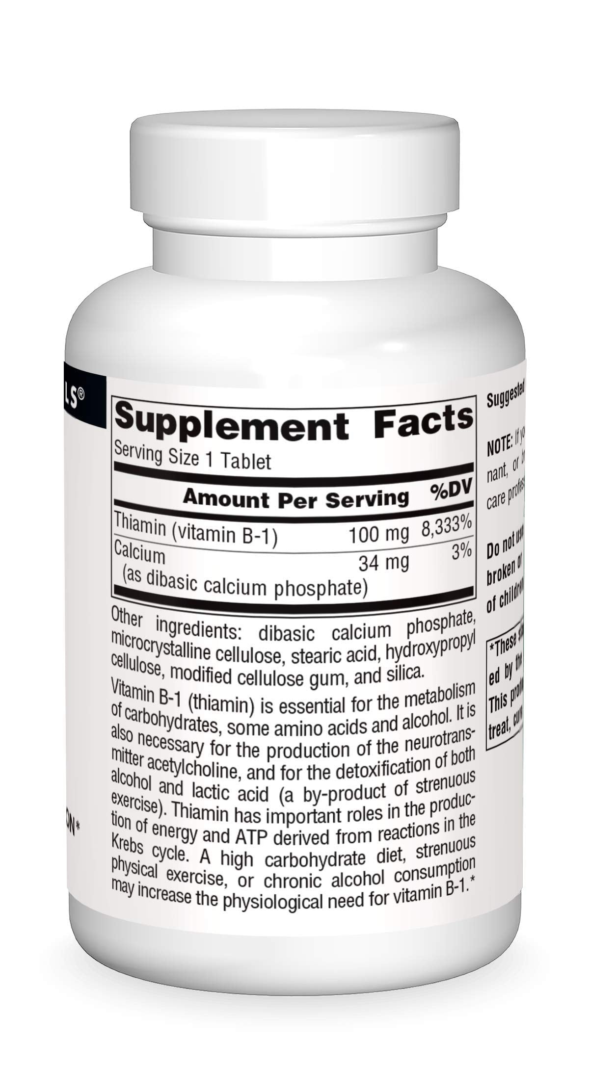 Front view of Source Naturals Vitamin B-1 Thiamin 100 mg 250 tablets